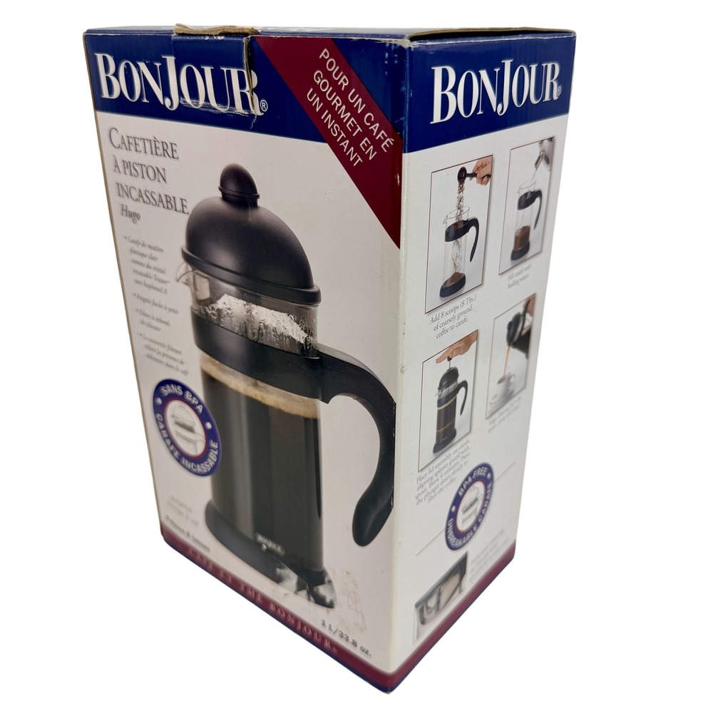Bonjour‎ Hugo Unbreakable French Press 8 Cup 33.8oz Black 53397 Tritan BPA Free